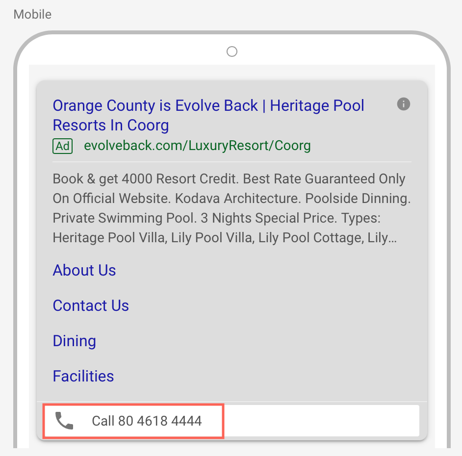 Search Ads Call Extensions