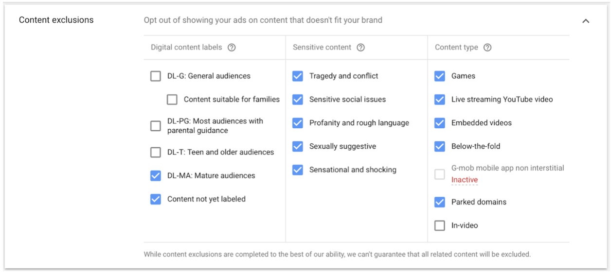 Content Exclusions in Google Ads