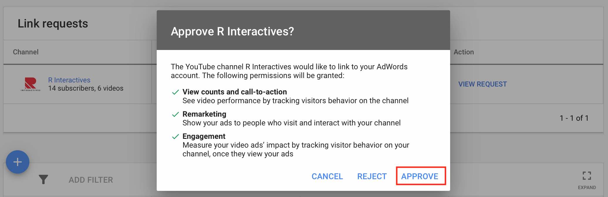 Approve YouTube Linking Request