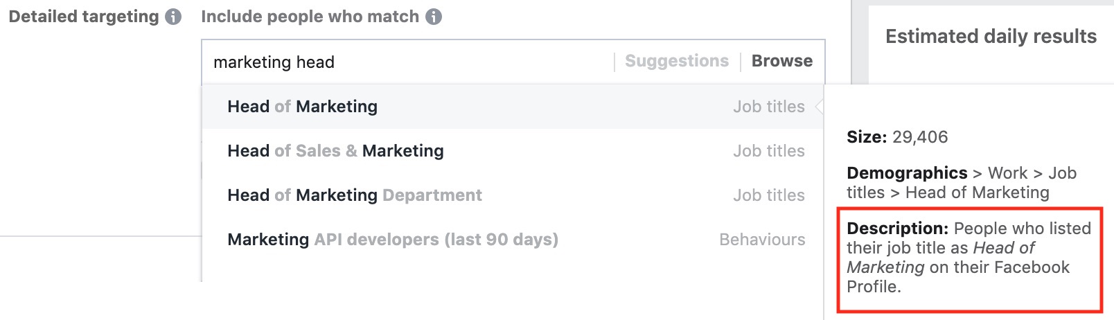 Facebook Job Title Targeting