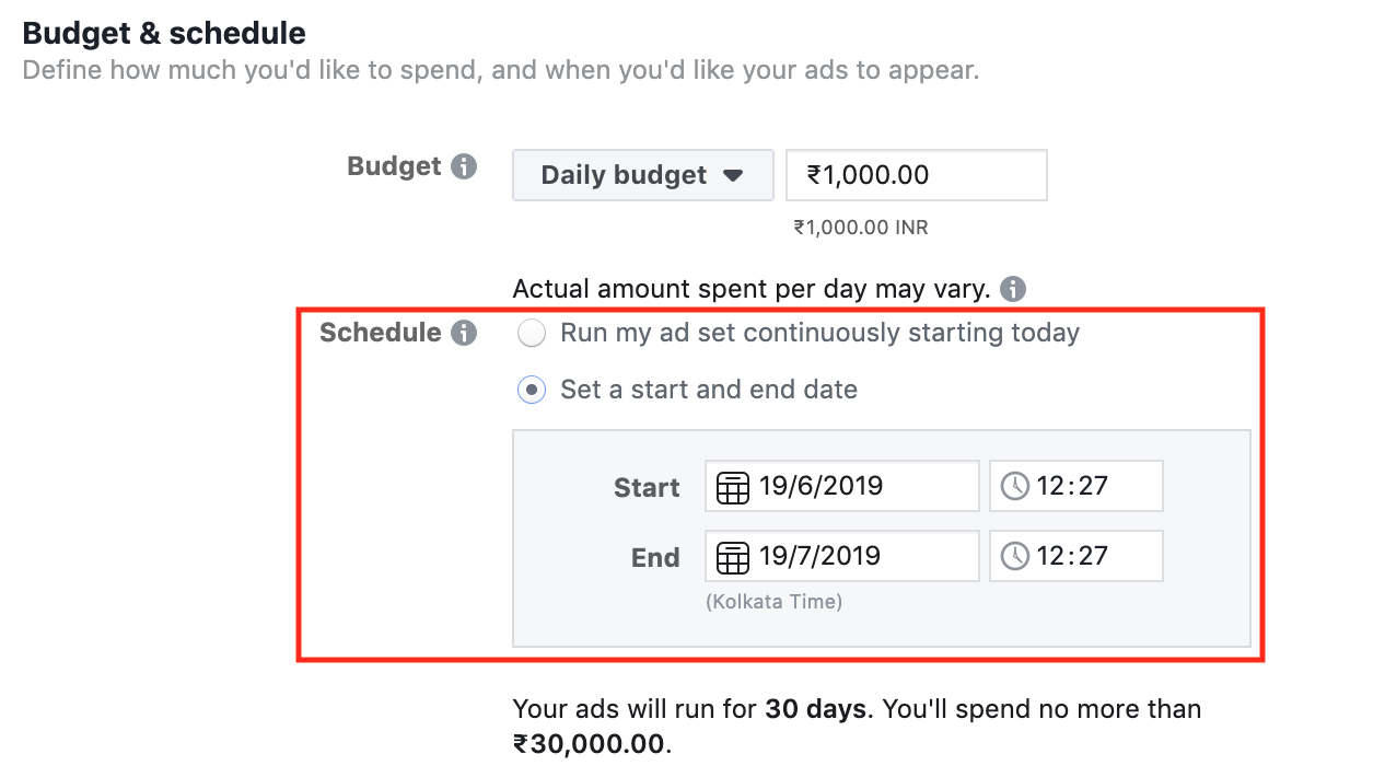 Start & End Date in Facebook Ads