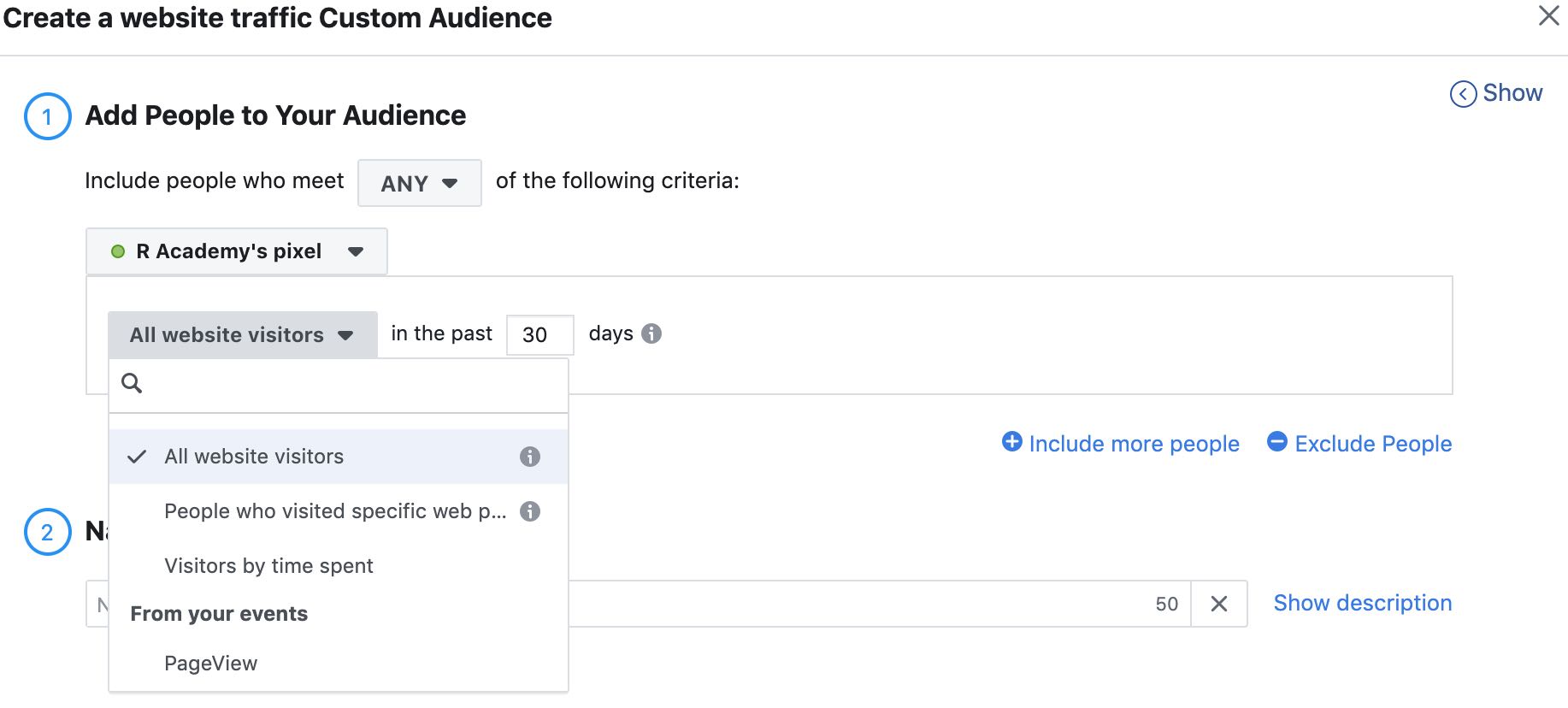 Create Website Traffic Audience in Facebook