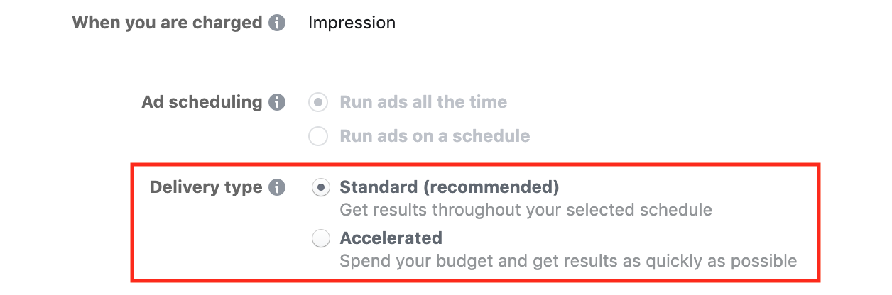 Ads Delivery Type in Facebook