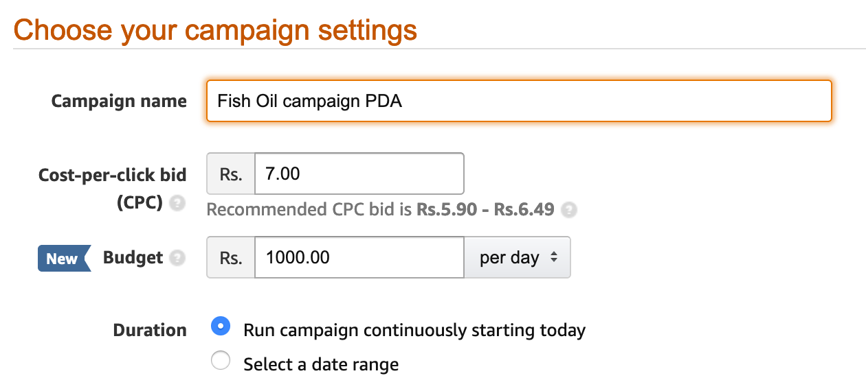 Product Display Ads Campaign Settings