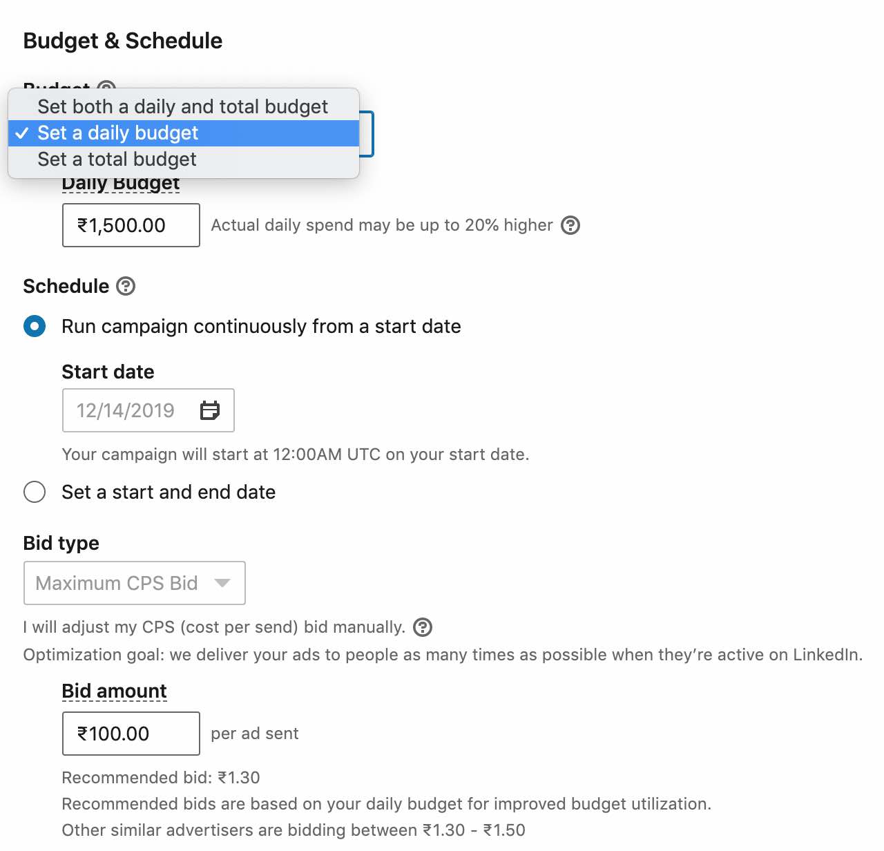Linkedin Ads Budget & Scheduling