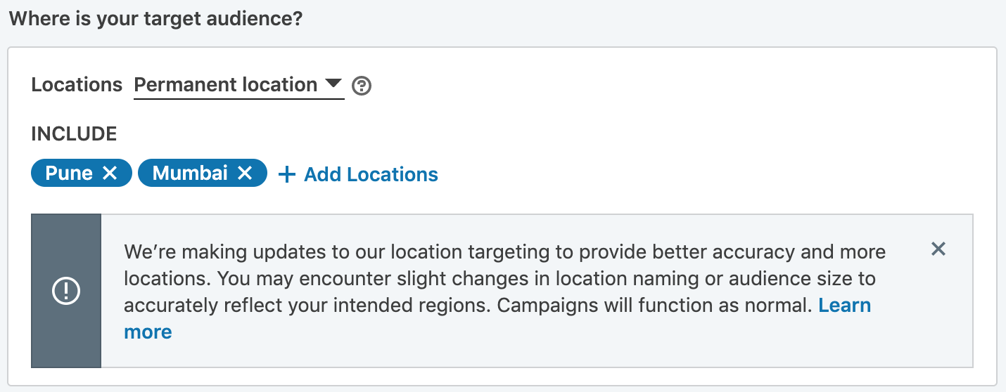 Location Setting in Linkedin Ads