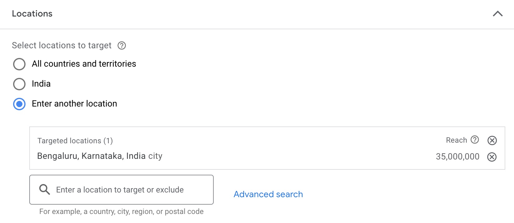 Google ads location setting