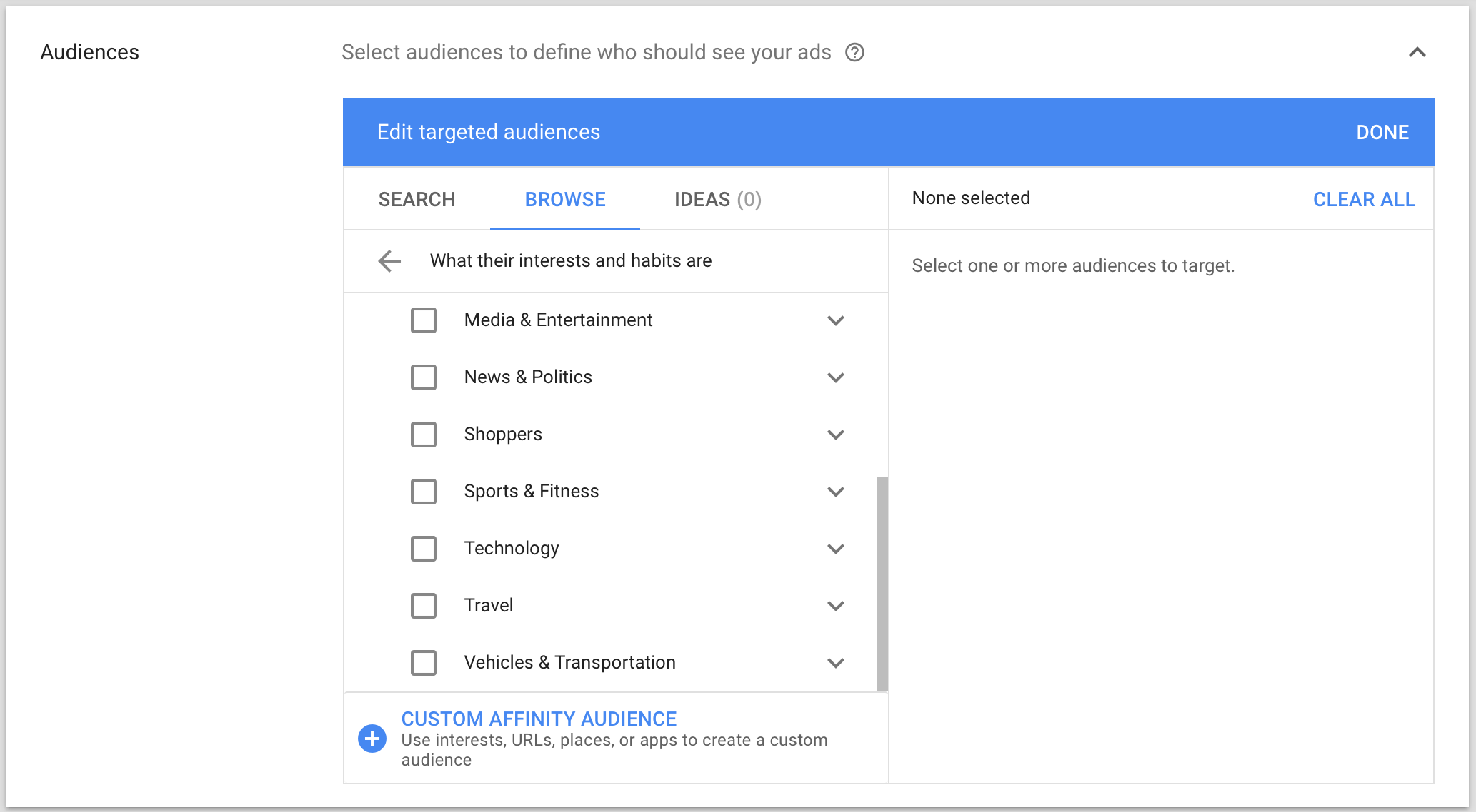 Affinity Audiences in Google Ads
