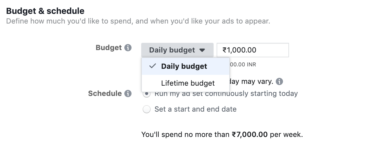 Budget & Schedule in Facebook Ads