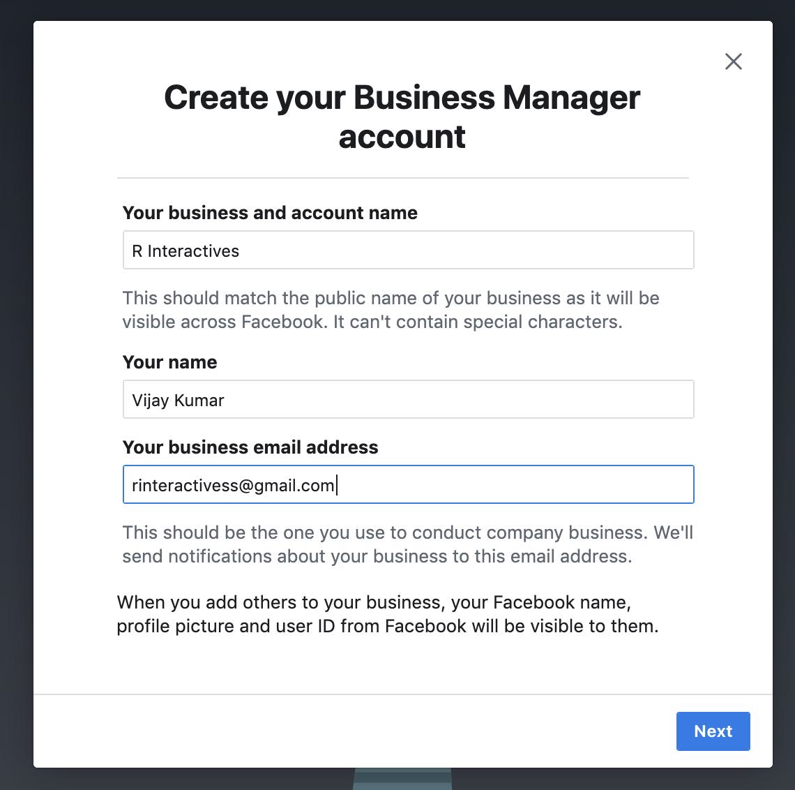 Facebook Business Manager Account Creation