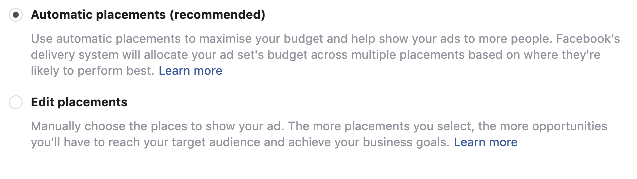 Placements in Facebook Advertising
