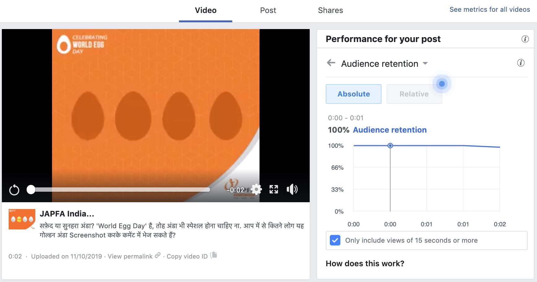 Facebook Audience Retention Report