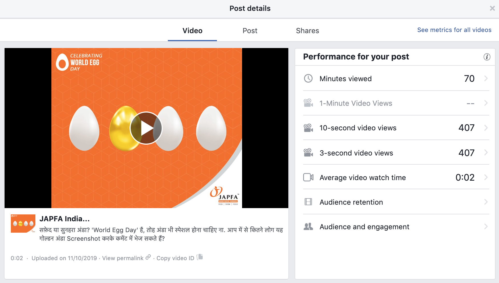 Facebook Video Posts Insights