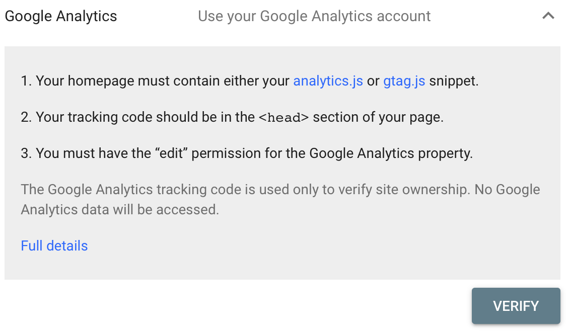 Search Console Verification With Analytics