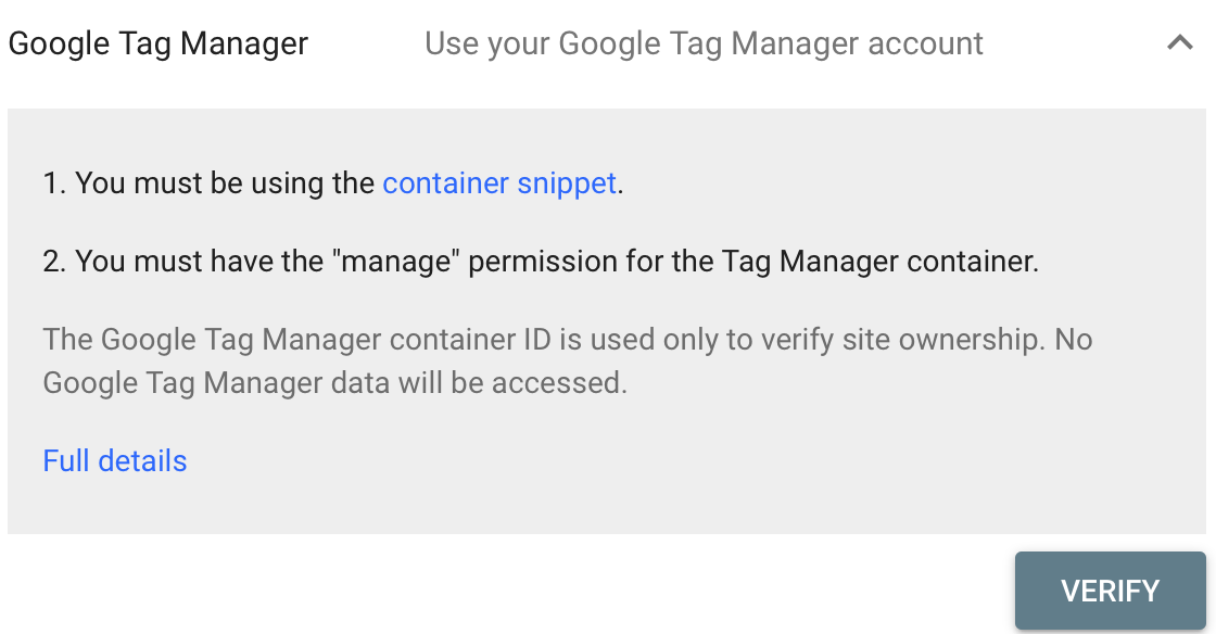 Search Console Verification With Tag Manager 