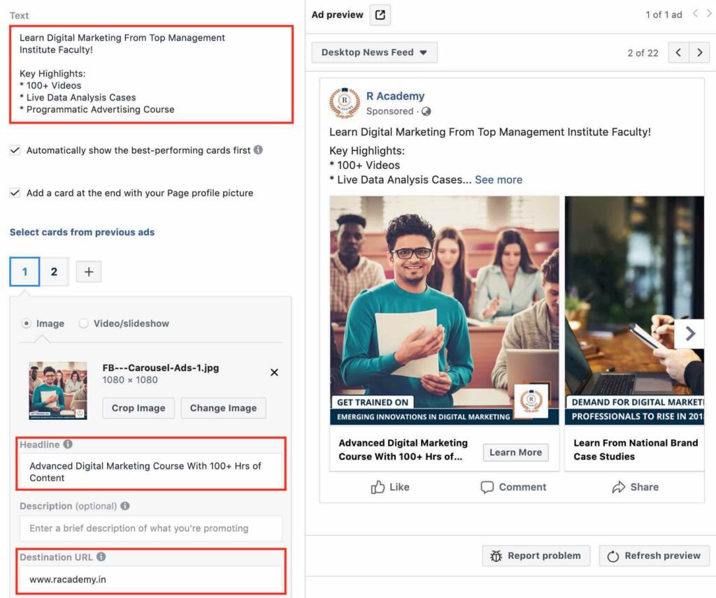 Facebook Remarketing Ad Copy