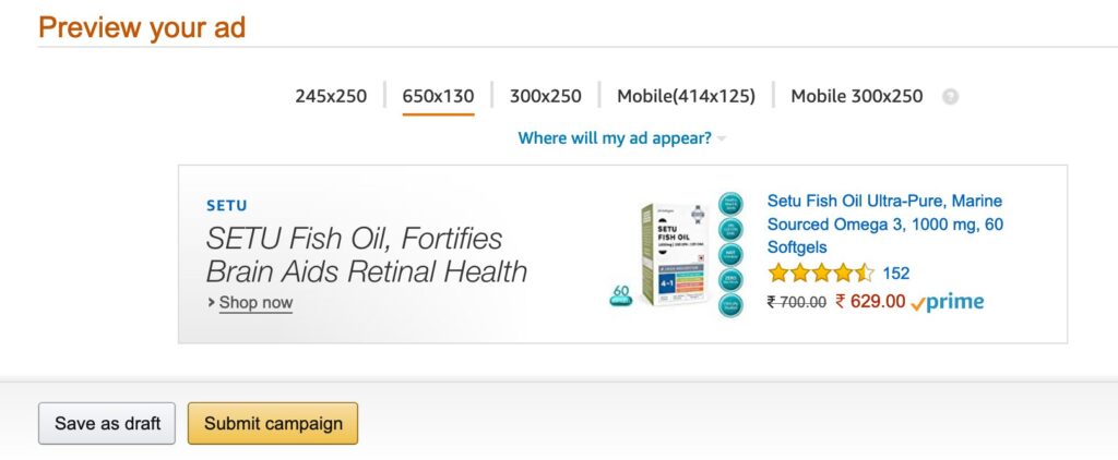 Preview of Amazon Ad Copy