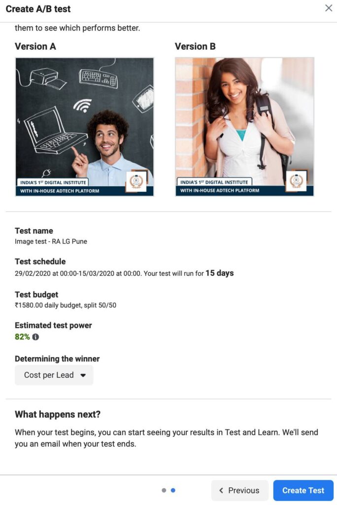 Facebook Split Test Creation